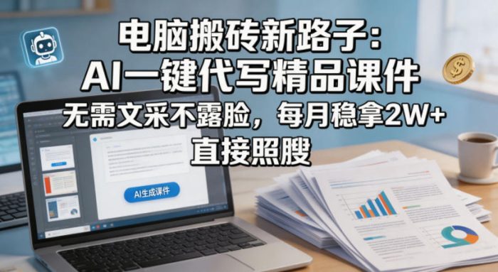 电脑搬砖新路子：AI一键代写精品课件，无需文采不露脸，每月稳拿2W+，直接照搬|小鸡网赚博客