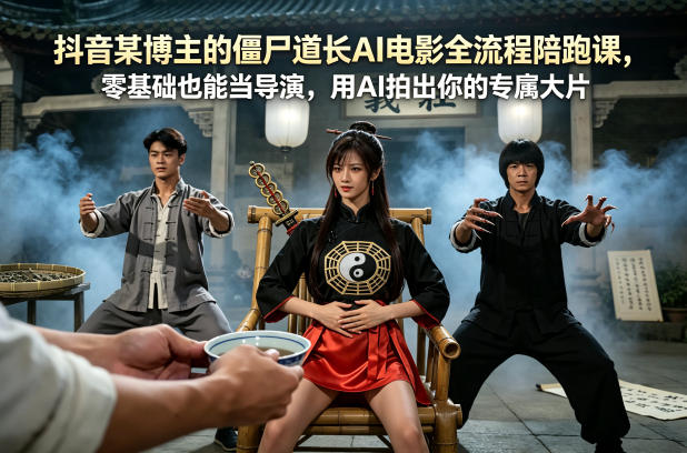 抖音某博主的僵尸道长AI电影全流程陪跑课，零基础也能当导演，用AI拍出你的专属大片|小鸡网赚博客