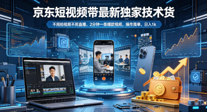 京东短视频带货最新独家技术，不用拍视频不用直播，2分钟一条爆款视频，操作简单，日入1k+【揭秘】|小鸡网赚博客