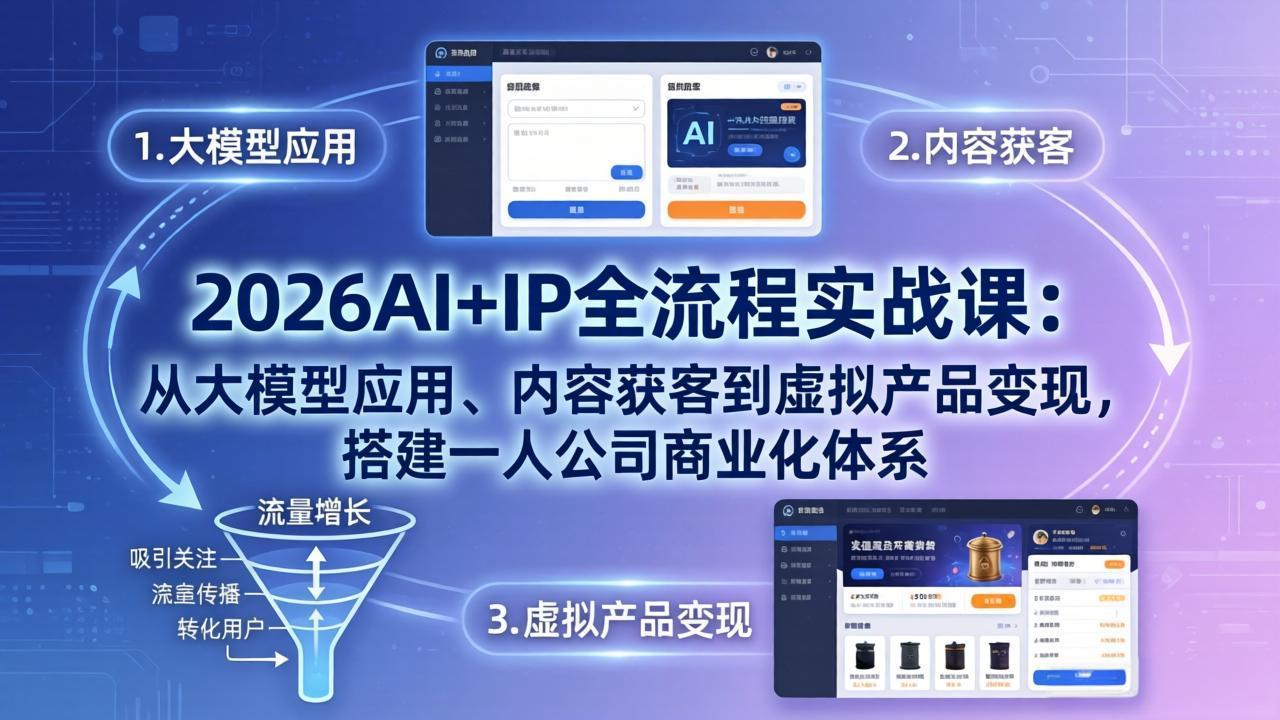 2026AI+IP全流程实战课：从大模型应用、内容获客到虚拟产品变现，搭建一人公司商业化体系|小鸡网赚博客