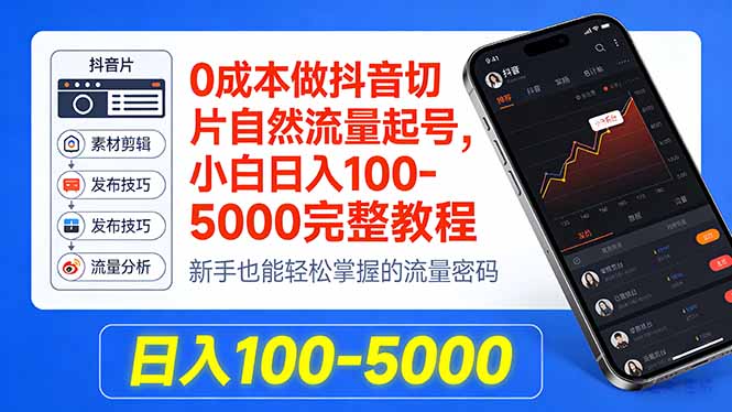 0成本做抖音切片自然流量起号，小白日入100-5000完整教程|小鸡网赚博客