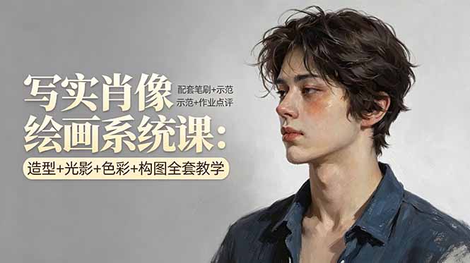 写实肖像绘画系统课：造型+光影+色彩+构图全套教学，配套笔刷+示范+作业点评|小鸡网赚博客