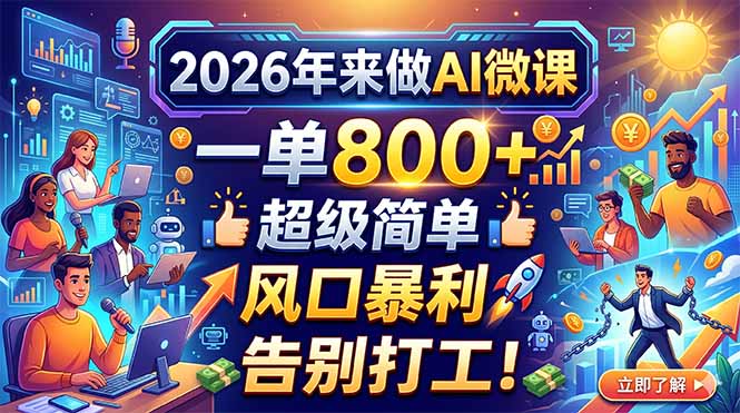 2026年来做AI微课，一单800+，超级简单，风口暴利，告别打工！|小鸡网赚博客