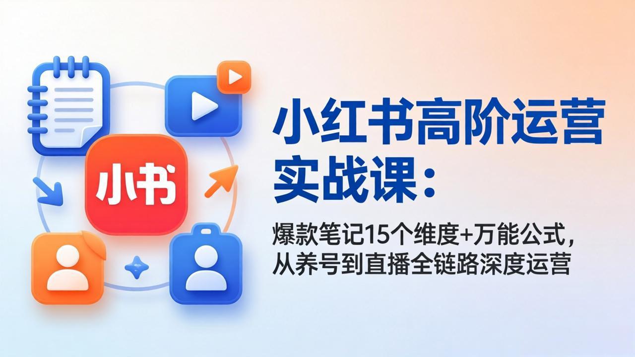 小红书高阶运营实战课：爆款笔记15个维度+万能公式，从养号到直播全链路深度运营|小鸡网赚博客