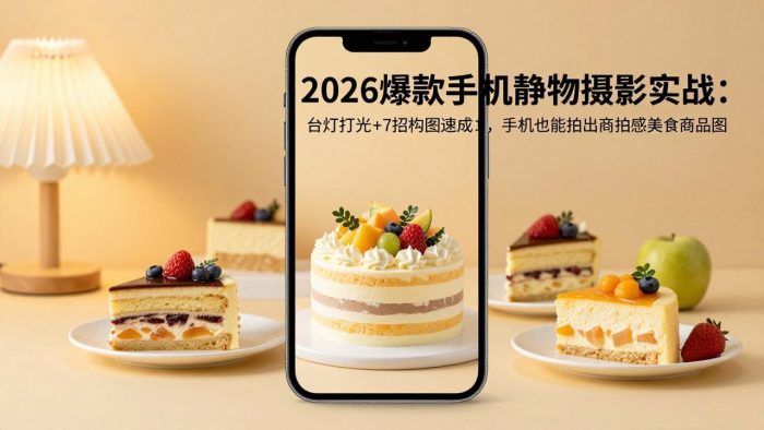 2026爆款手机静物摄影实战:台灯打光+7招构图速成,手机也能拍出商拍感美食商品图|小鸡网赚博客
