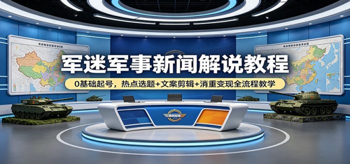军迷军事新闻解说教程：0基础起号，热点选题+文案剪辑+消重变现全流程教学|小鸡网赚博客