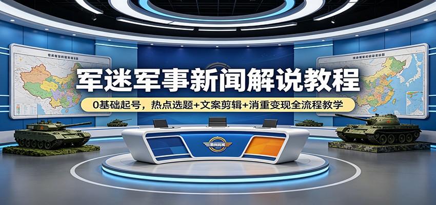 军迷军事新闻解说教程：0基础起号，热点选题+文案剪辑+消重变现全流程教学|小鸡网赚博客