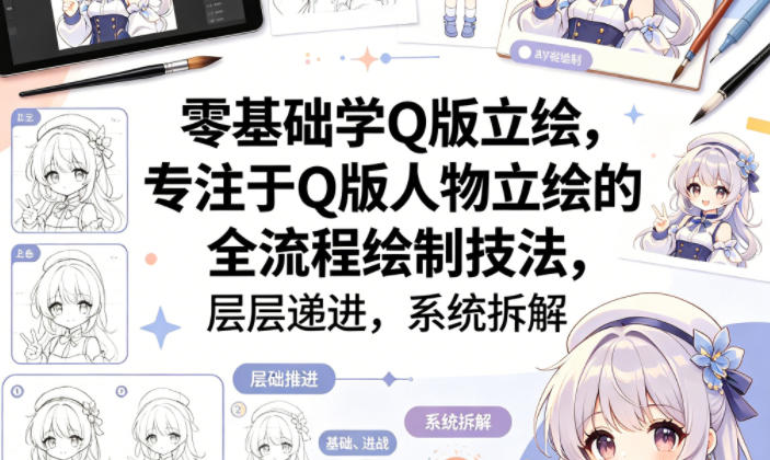 零基础学Q版立绘，专注于Q版人物立绘的全流程绘制技法，层层递进，系统拆解|小鸡网赚博客