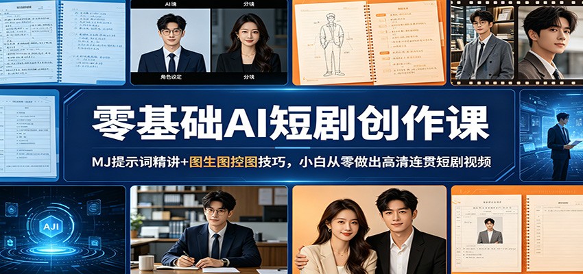 零基础AI短剧创作课：MJ提示词精讲+图生图控图技巧，小白从零做出高清连贯短剧视频|小鸡网赚博客