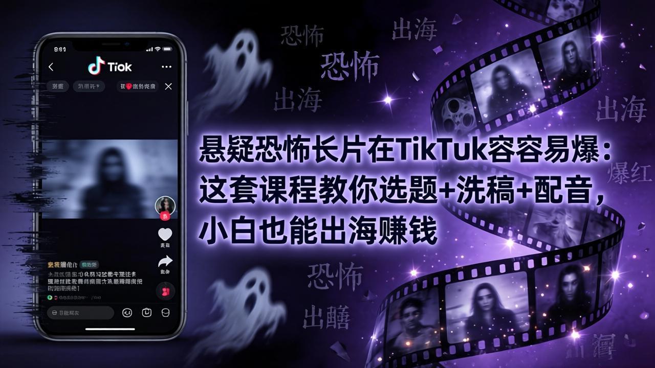 悬疑恐怖长片在TikTok最容易爆：这套课程教你选题+洗稿+配音，小白也能出海赚钱|小鸡网赚博客