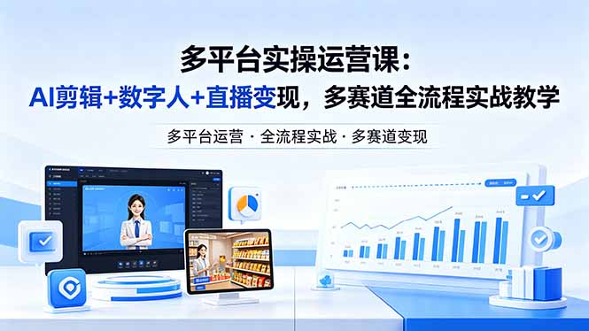 某团队多平台实操运营课-更新26年4月20：AI剪辑+数字人+直播变现，多赛道全流程实战教学|小鸡网赚博客