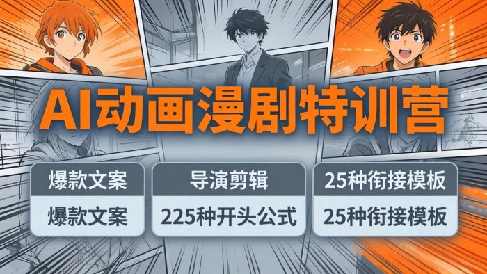 AI动画漫剧特训营：爆款文案+导演剪辑：225种开头公式+25种衔接模板，两小时剪电影级大片|小鸡网赚博客