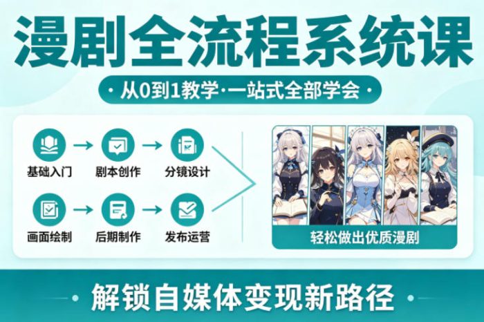 漫剧全流程系统课，从0到1教学，一站式全部学会，轻松做出优质漫剧，解锁自媒体变现新路径|小鸡网赚博客