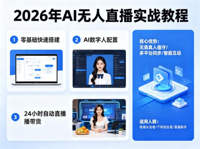 2026年AI无人直播实战教程，零基础也能快速搭建AI数字人无人直播间，实现24小时自动直播带货|小鸡网赚博客
