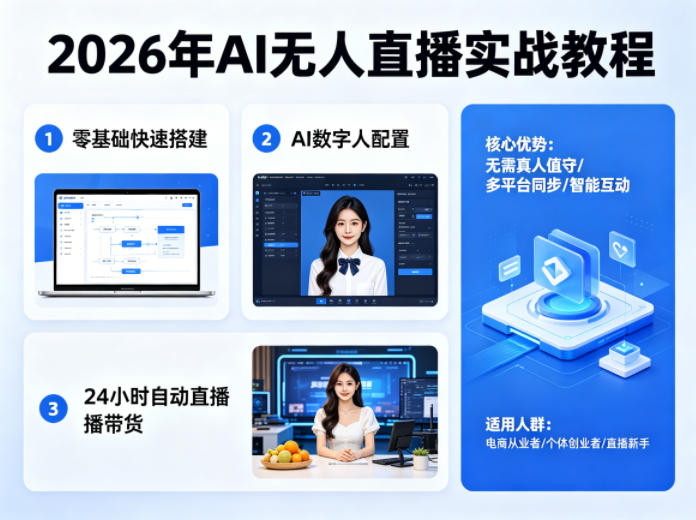 2026年AI无人直播实战教程，零基础也能快速搭建AI数字人无人直播间，实现24小时自动直播带货|小鸡网赚博客