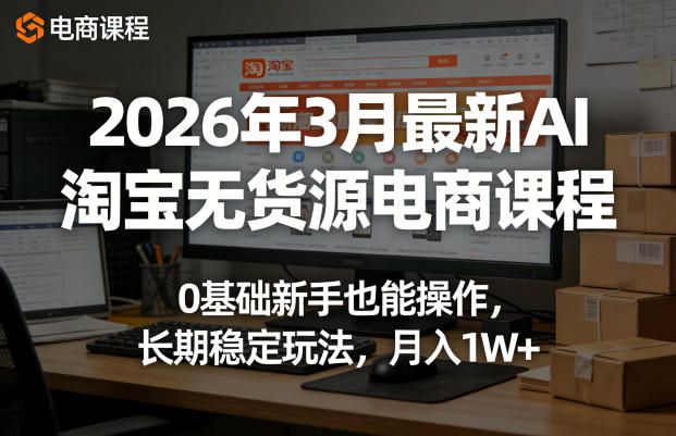 2026年3月最新AI淘宝无货源电商课程，0基础新手也能操作，长期稳定玩法，月入1W+(更新0410)|小鸡网赚博客