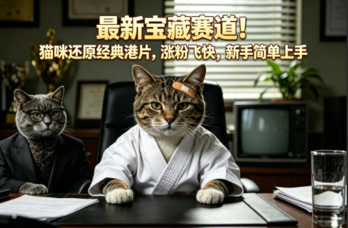 最新宝藏赛道！猫咪还原经典港片，涨粉飞快，新手简单上手|小鸡网赚博客