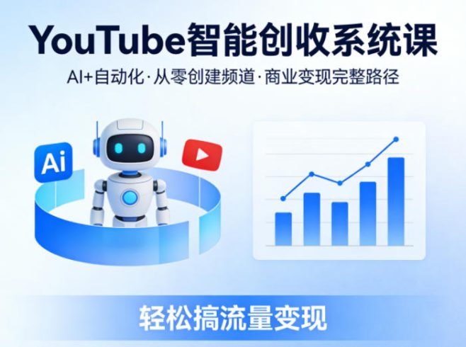 YouTube智能创收系统课，AI+自动化，从零创建YouTube频道并实现商业变现的完整路径，轻松搞流量变现|小鸡网赚博客