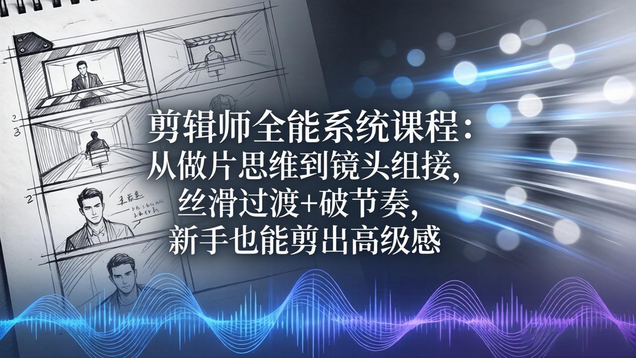 剪辑师全能系统课程：从做片思维到镜头组接，丝滑过渡+破节奏，新手也能剪出高级感|小鸡网赚博客