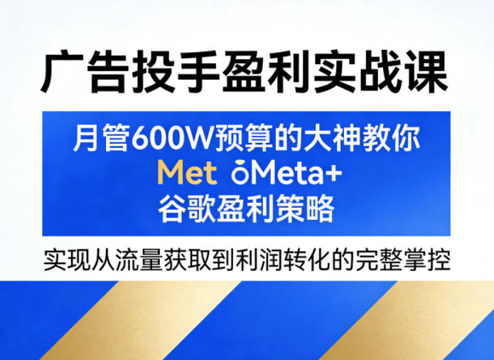 广告投手盈利实战课，月管600W预算的大神教你Meta+谷歌盈利策略，实现从流量获取到利润转化的完整掌控|小鸡网赚博客