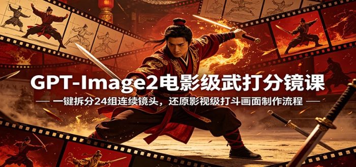 GPT-Image2电影级武打分镜课：一键拆分24组连续镜头，还原影视级打斗画面制作流程|小鸡网赚博客