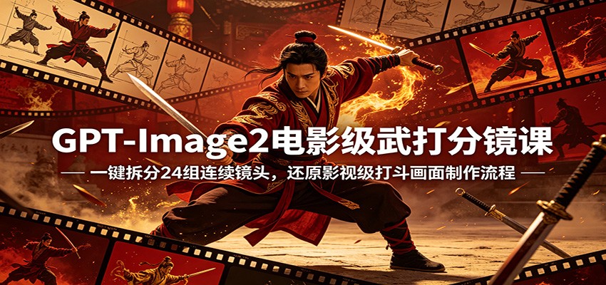 GPT-Image2电影级武打分镜课：一键拆分24组连续镜头，还原影视级打斗画面制作流程|小鸡网赚博客