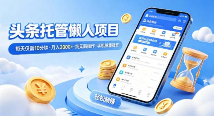 头条托管懒人项目，每天仅需10分钟，月入2000+，纯无脑操作，手机就能操作【揭秘】|小鸡网赚博客