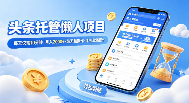 头条托管懒人项目，每天仅需10分钟，月入2000+，纯无脑操作，手机就能操作【揭秘】|小鸡网赚博客