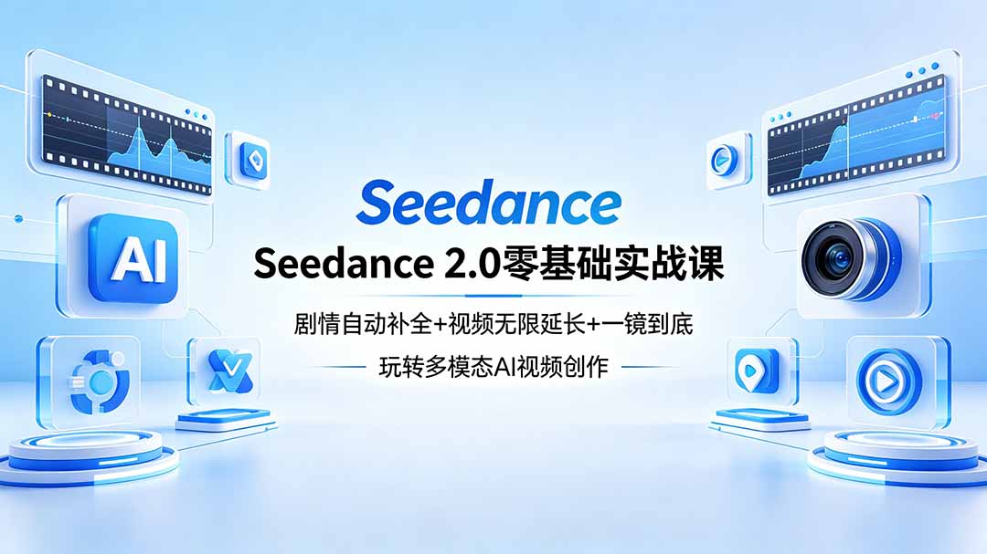 Seedance 2.0零基础实战课：剧情自动补全+视频无限延长+一镜到底：玩转多模态AI视频创作|小鸡网赚博客