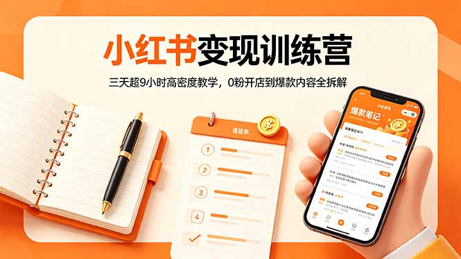 小红书变现训练营：三天超9小时高密度教学，0粉开店到爆款内容全拆解|小鸡网赚博客