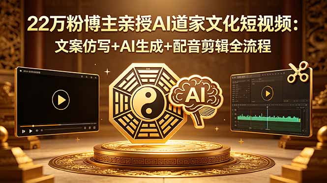 22万粉博主亲授AI道家文化短视频：文案仿写+AI生成+配音剪辑全流程|小鸡网赚博客