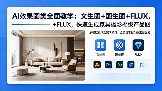 AI效果图类全面教学：文生图+图生图+FLUX，快速生成家具摄影棚级产品图|小鸡网赚博客