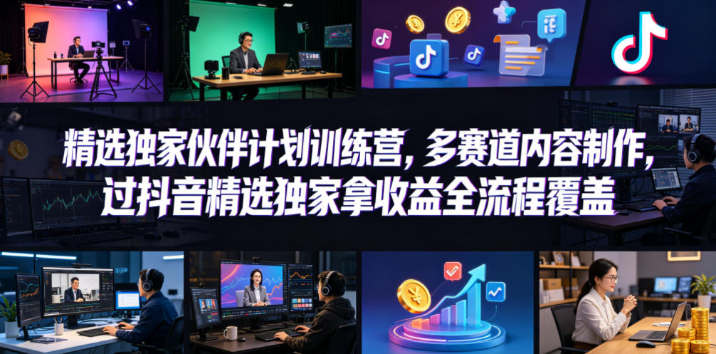 小豁食堂精选独家伙伴计划训练营，多赛道内容制作，过抖音精选独家拿收益全流程覆盖|小鸡网赚博客