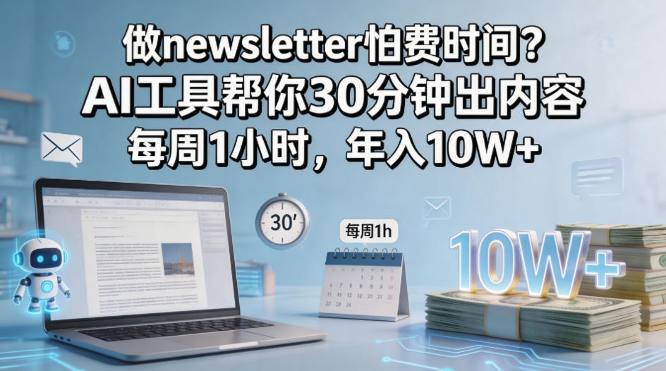 做newsletter怕费时间？AI工具帮你30分钟出内容，每周1小时，年入10W+！【原创双语字幕】|小鸡网赚博客