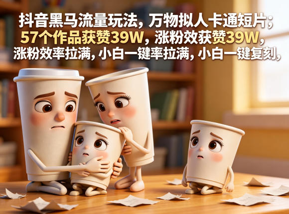 抖音黑马流量玩法，万物拟人卡通短片，57个作品获赞39W，涨粉效率拉满，小白一键复刻，保姆级拆解|小鸡网赚博客