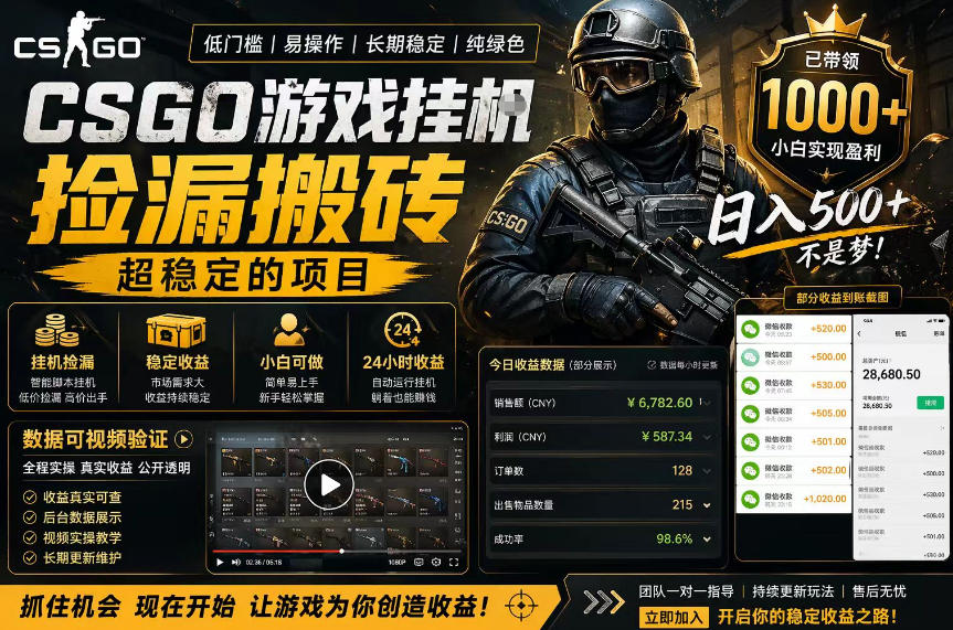 CSGO游戏搬砖，全自动挂G，不需要玩游戏，手机操作日入300+，解放双手【揭秘】|小鸡网赚博客