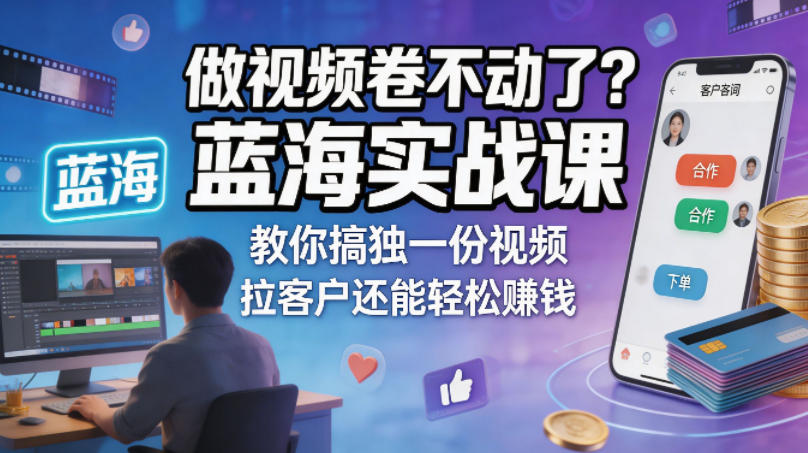 做视频卷不动了？蓝海实战课教你搞独一份视频，拉客户还能轻松賺钱！【原创双语字幕】|小鸡网赚博客