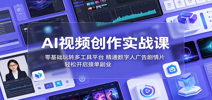 AI视频创作实战课：零基础玩转多工具平台，精通数字人广告、剧情片，轻松开启接单副业|小鸡网赚博客