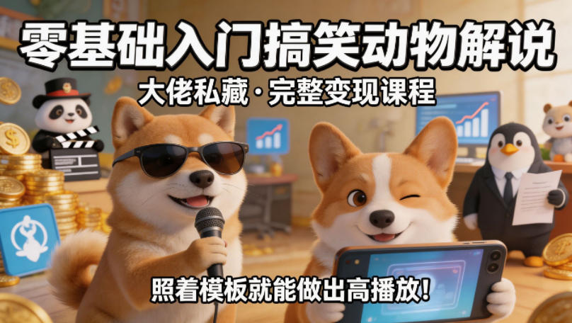 零基础入门搞笑动物解说，大佬私藏完整变现课程，照着模板就能做出高播放|小鸡网赚博客