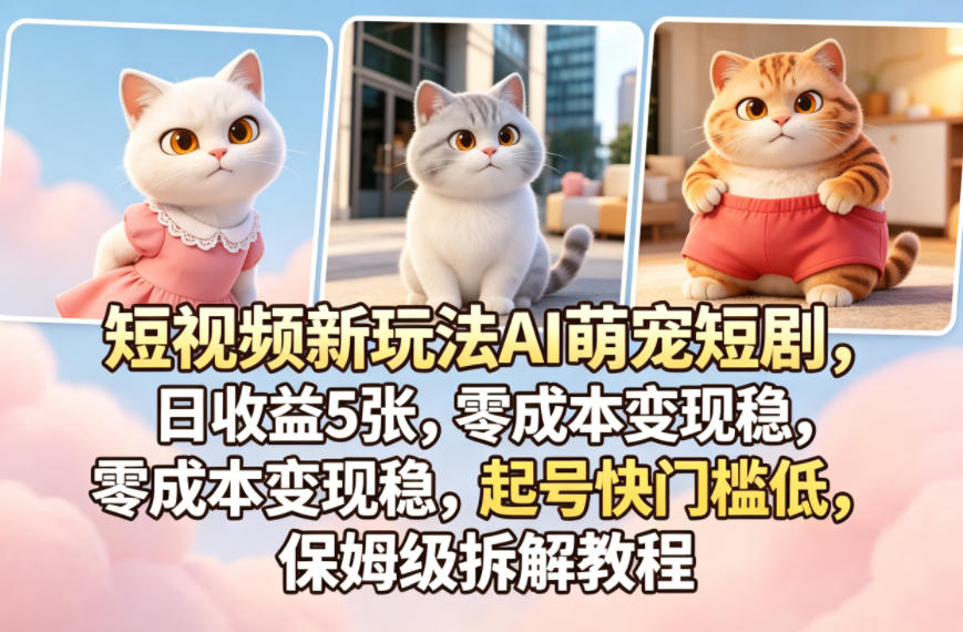 短视频新玩法AI萌宠短剧，日收益5张，零成本变现稳，起号快门槛低，保姆级拆解教程|小鸡网赚博客