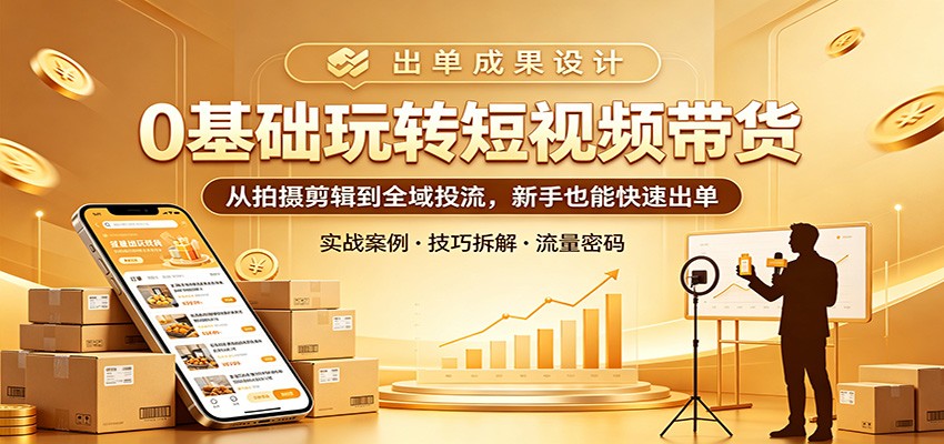 0基础玩转短视频带货：从拍摄剪辑到全域投流，新手也能快速出单|小鸡网赚博客