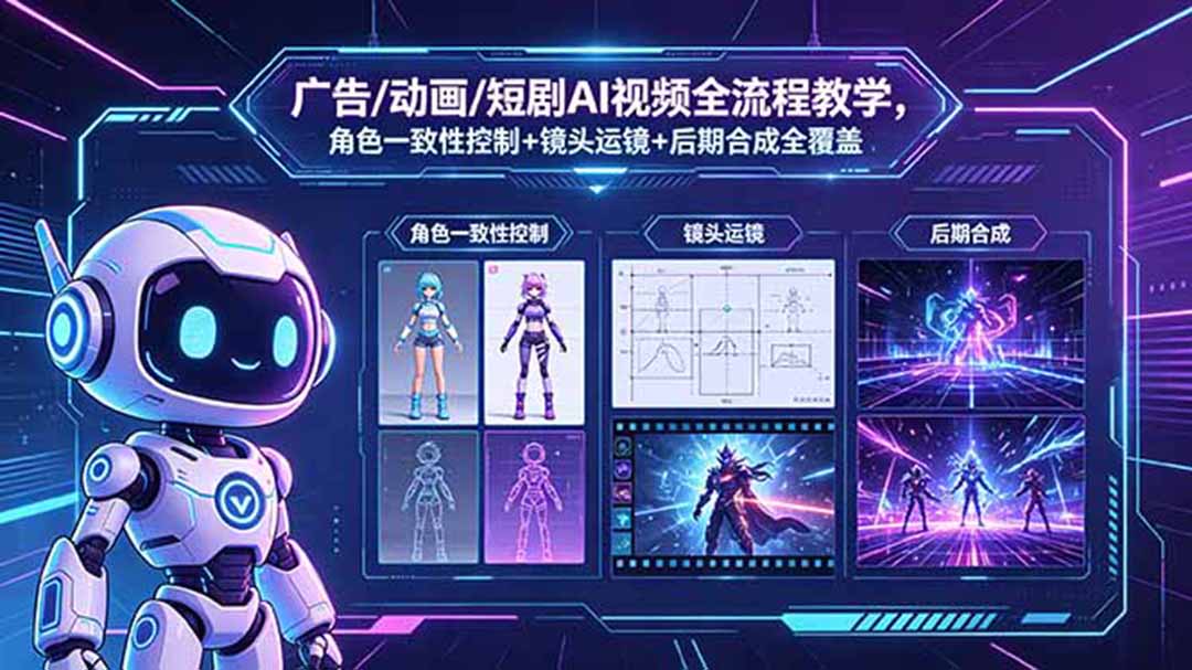 广告/动画/短剧AI视频全流程教学，角色一致性控制+镜头运镜+后期合成全覆盖|小鸡网赚博客