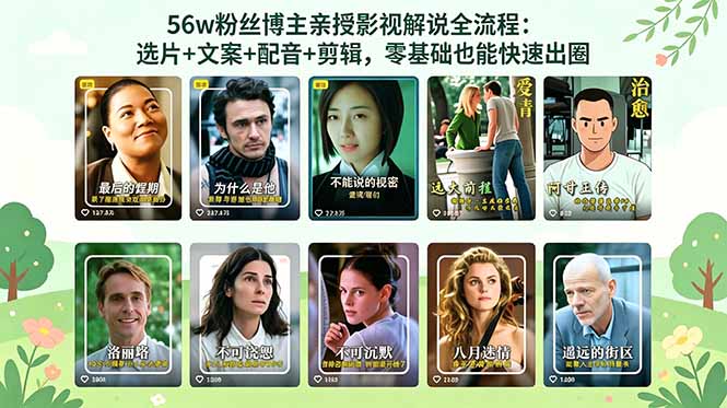 56万粉丝博主亲授影视解说全流程：选片+文案+配音+剪辑，零基础也能快速出圈|小鸡网赚博客