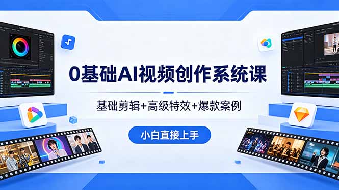 0基础AI视频创作系统课，基础剪辑+高级特效+爆款案例，小白直接上手|小鸡网赚博客