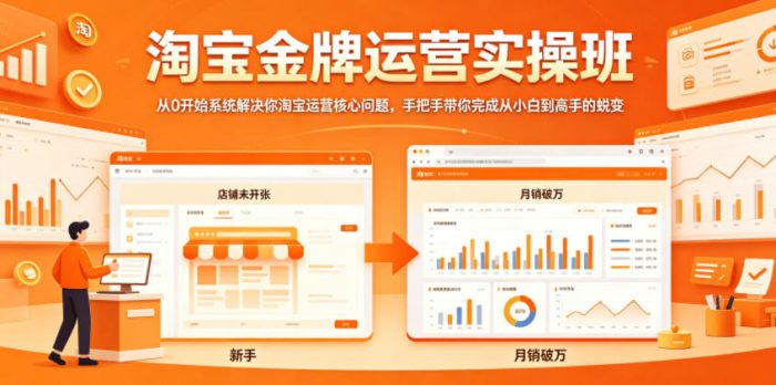 淘宝金牌运营实操班,从0开始系统解决你淘宝运营核心问题,手把手带你完成从小白到高手的蜕变|小鸡网赚博客