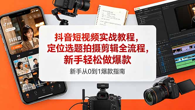 抖音短视频实战教程，定位选题拍摄剪辑全流程，新手轻松做爆款|小鸡网赚博客