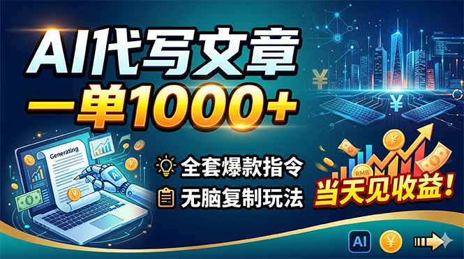 AI代写文章，一单1000+，全套爆款指令+无脑复制玩法，当天见收益！|小鸡网赚博客