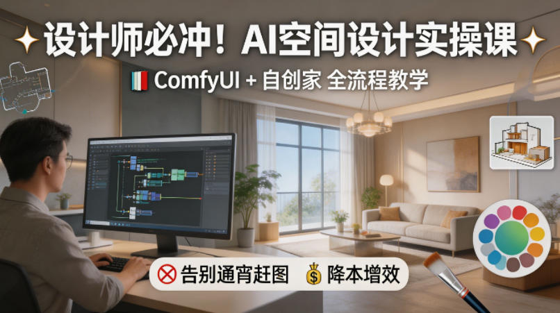 设计师必冲！AI空间设计实操课，ComfyUI+自创家全教学，告别通宵赶图，降本增效|小鸡网赚博客