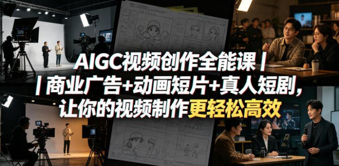 AIGC视频创作全能课｜商业广告+动画短片+真人短剧，让你的视频制作更轻松高效|小鸡网赚博客