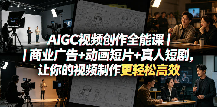 AIGC视频创作全能课｜商业广告+动画短片+真人短剧，让你的视频制作更轻松高效|小鸡网赚博客